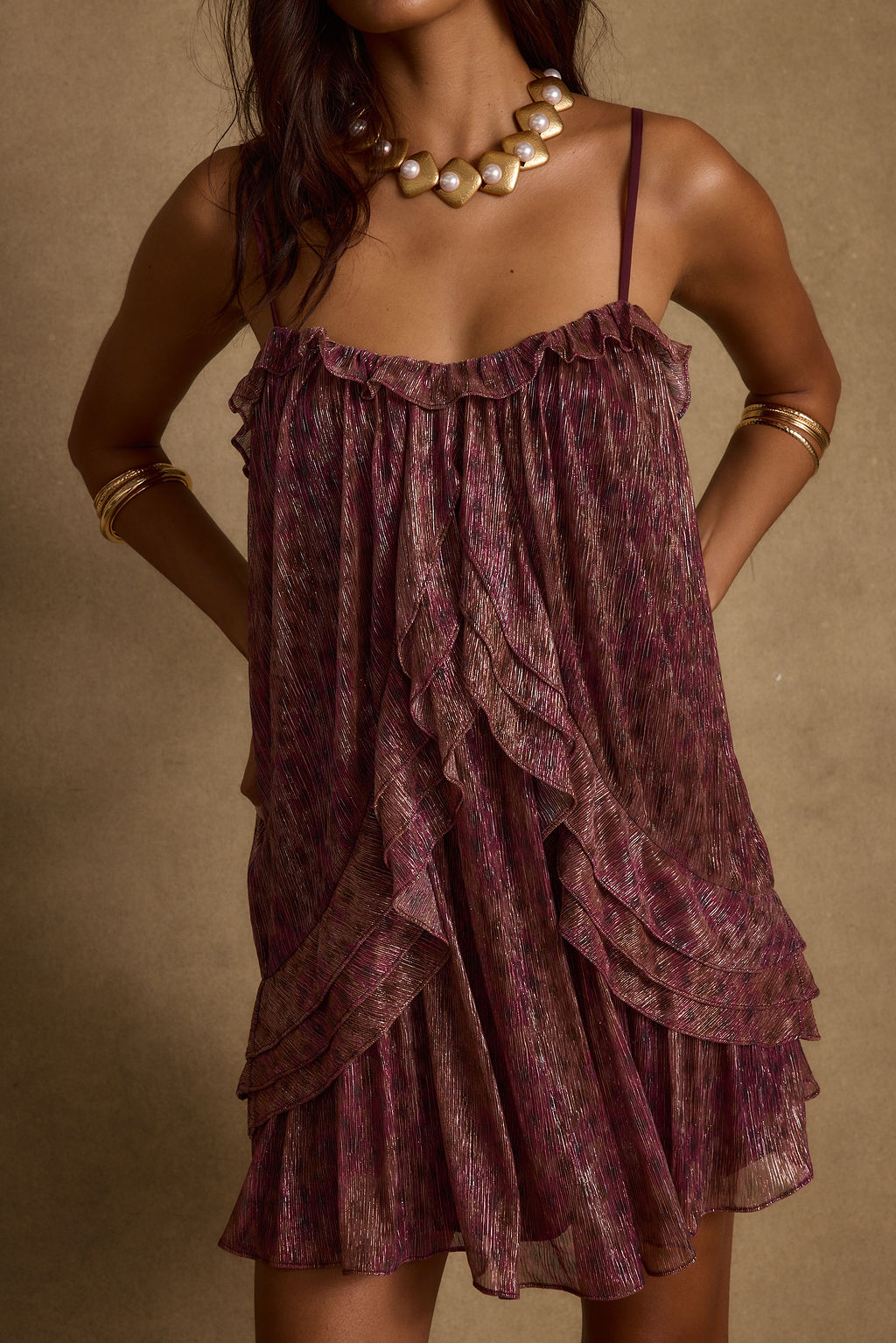 Golden Hour Raspberry Ruffle Mini Dress