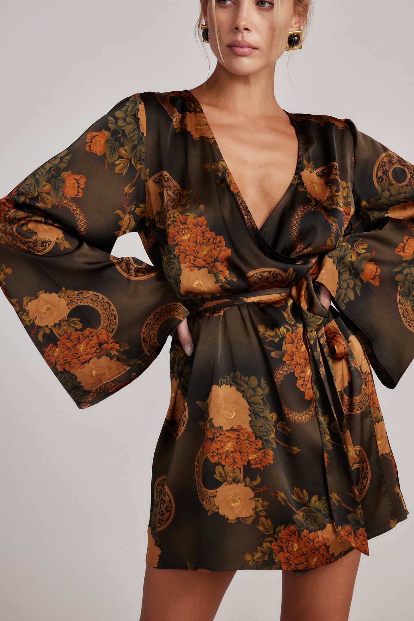 Gold Standard Olive Floral Kimono Dress