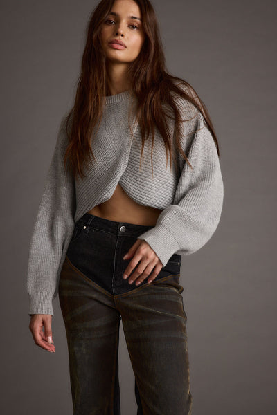 Women's Grey Cropped Sweater | 12th Tribe