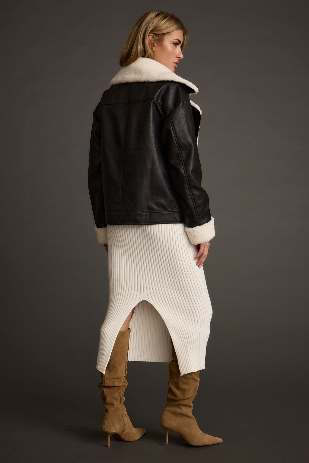 Starla Black Vegan Leather Sherpa Jacket