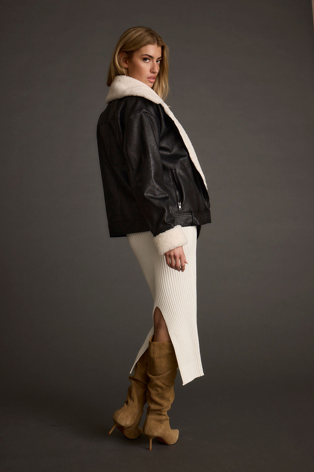 Starla Black Vegan Leather Sherpa Jacket