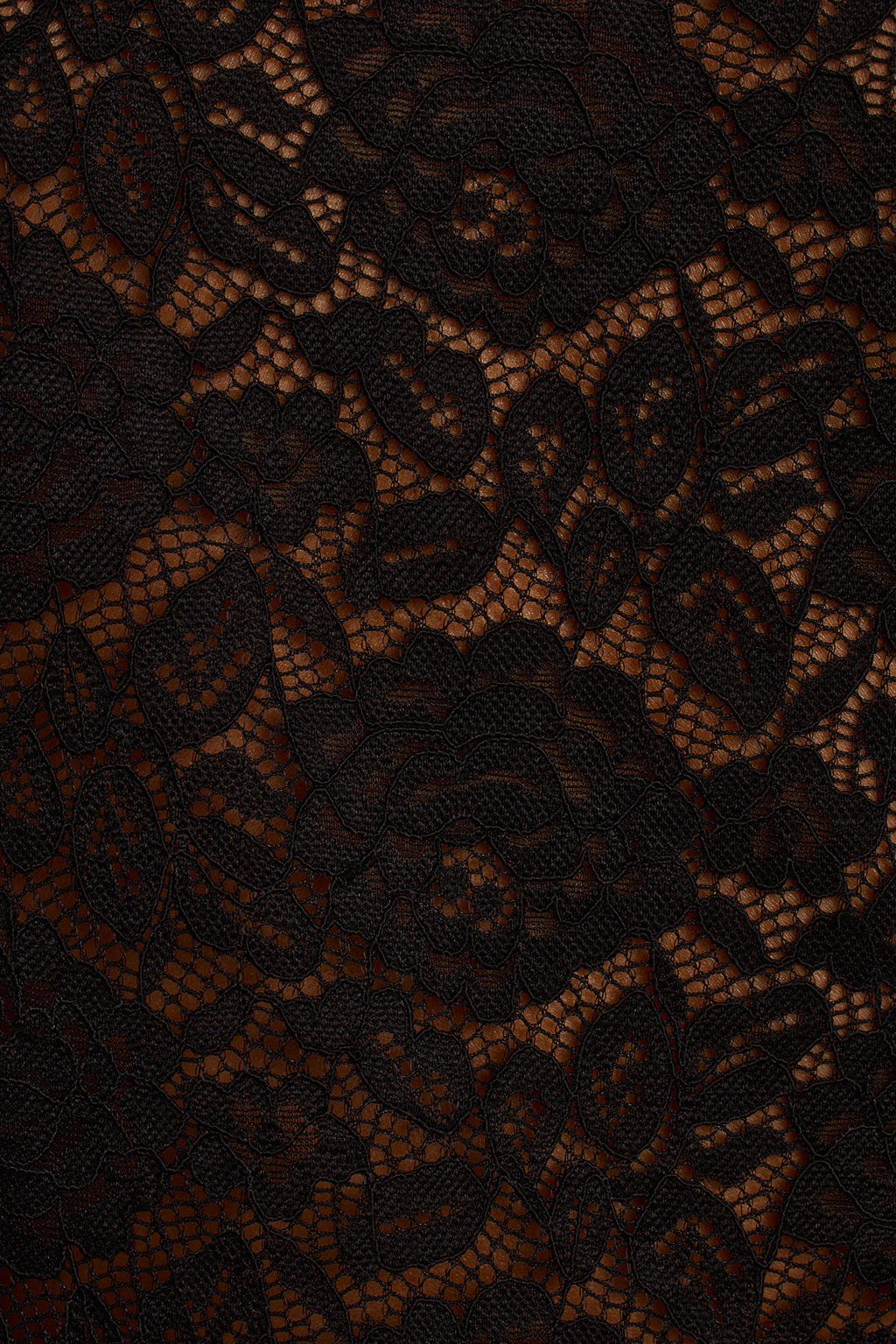 Black lace fabric detail showing intricate floral pattern and sheer mesh construction