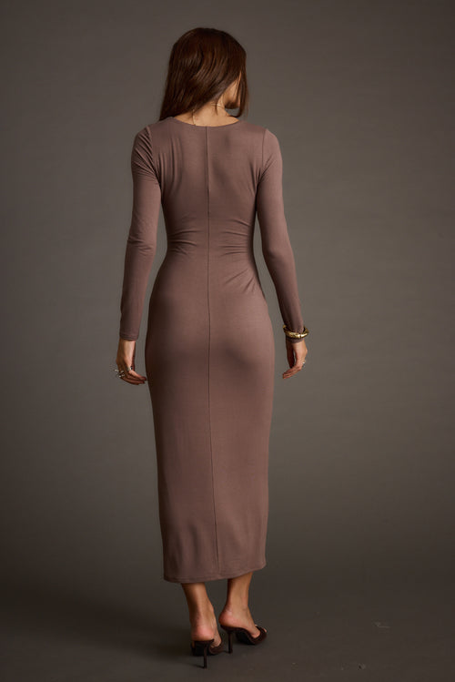 Back view of the maxi dress showing the silhouette and fit.