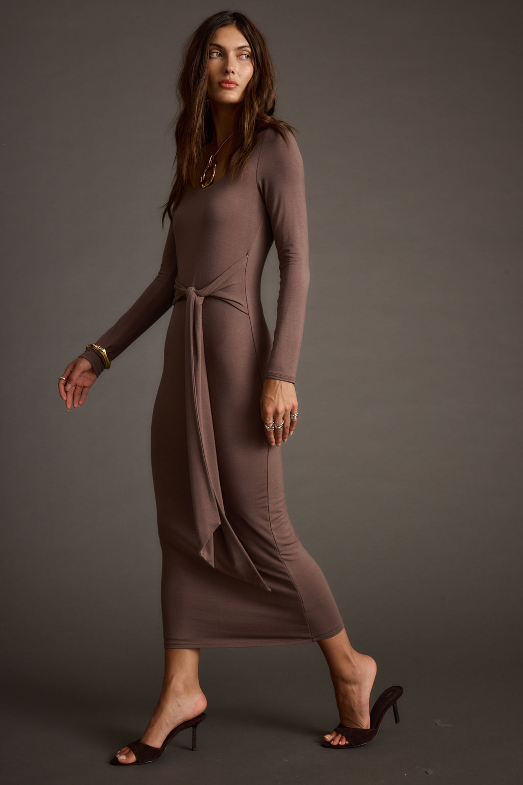Giavana Dark Taupe Maxi Dress | 12th Tribe