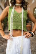 Close-up of the Gisela Moss Knit Tank Top showcasing the knit texture and craftsmanship.