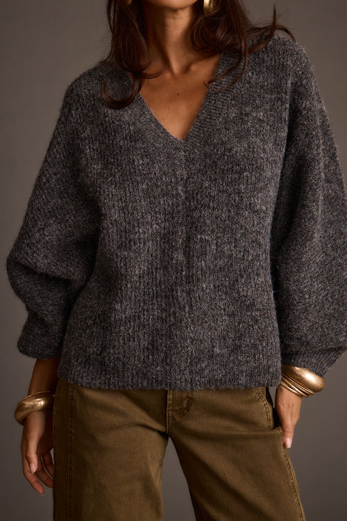 Glacier Charcoal V Neck Sweater