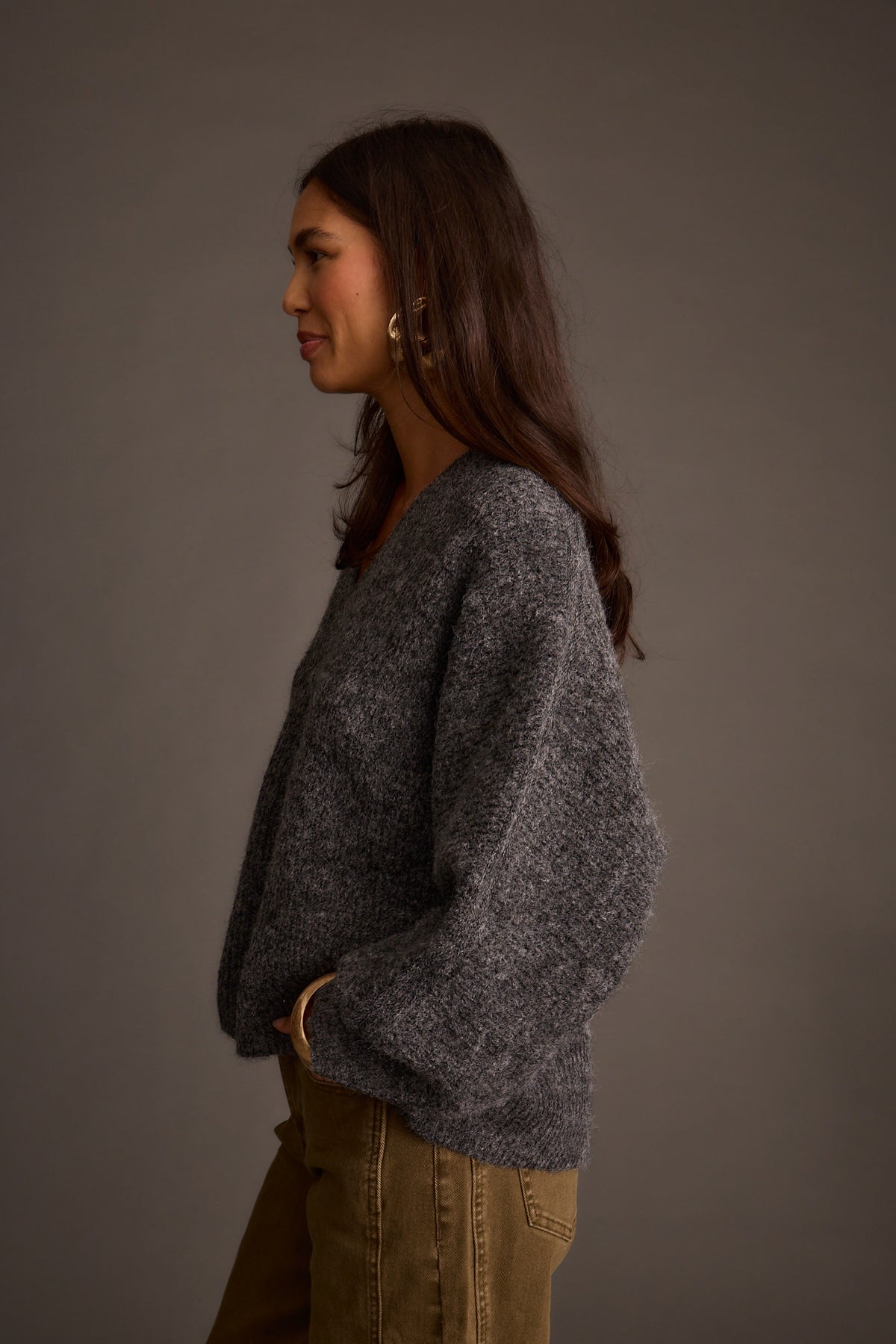 Glacier Charcoal V Neck Sweater