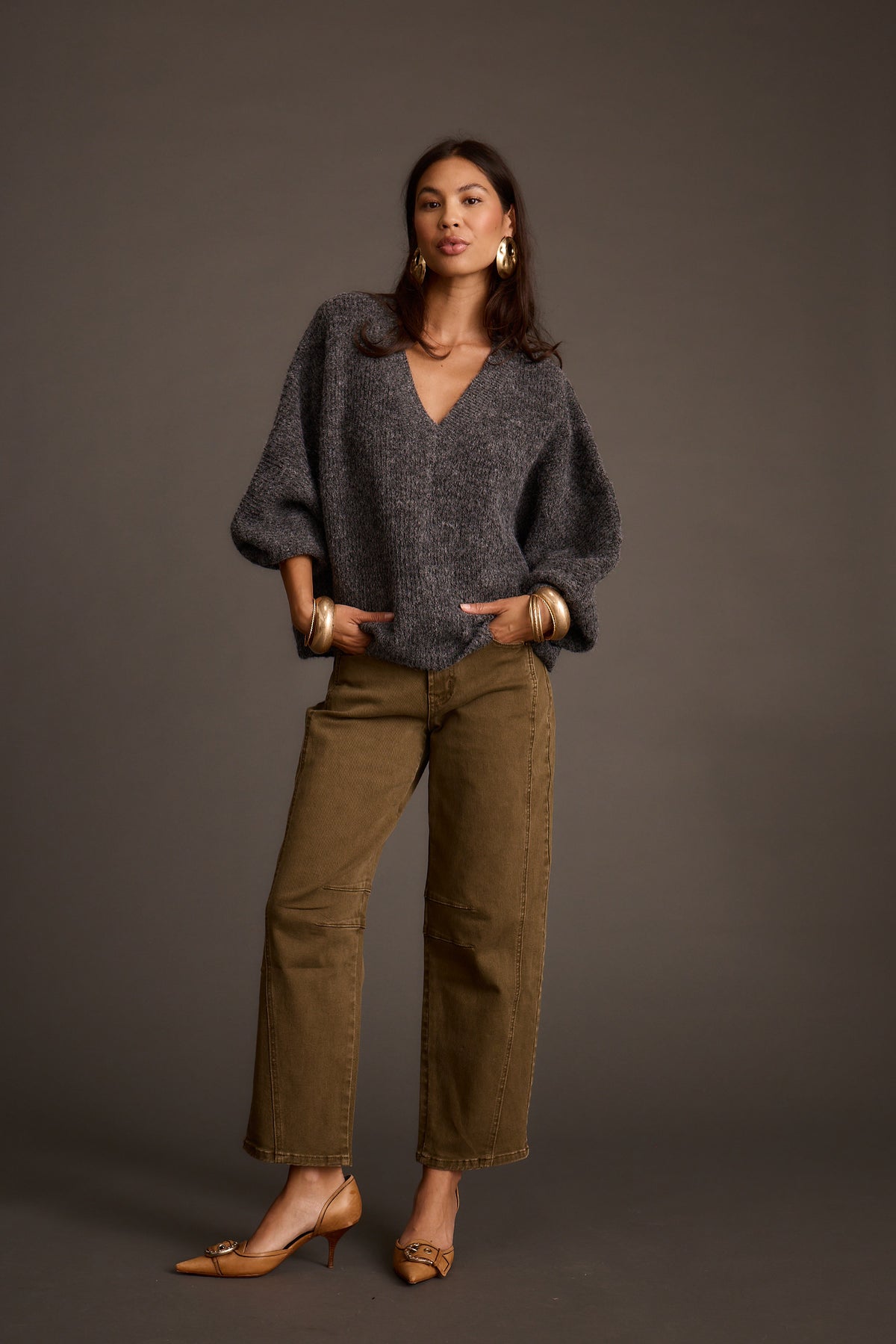 Glacier Charcoal V Neck Sweater