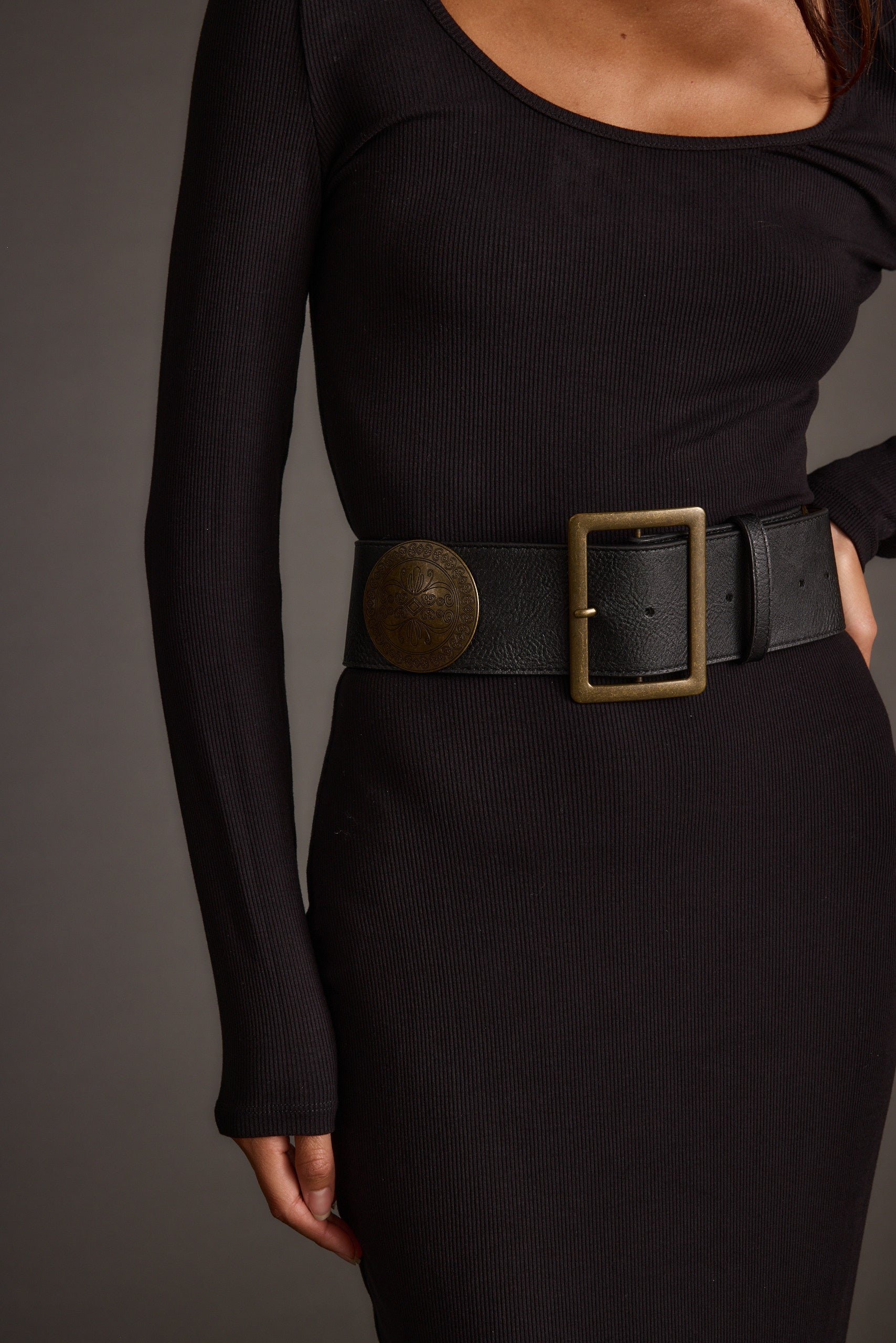 Alternate view of the black belt showing the design and craftsmanship.