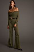 Greenwich Olive Knit Off The Shoulder Jumpsuit