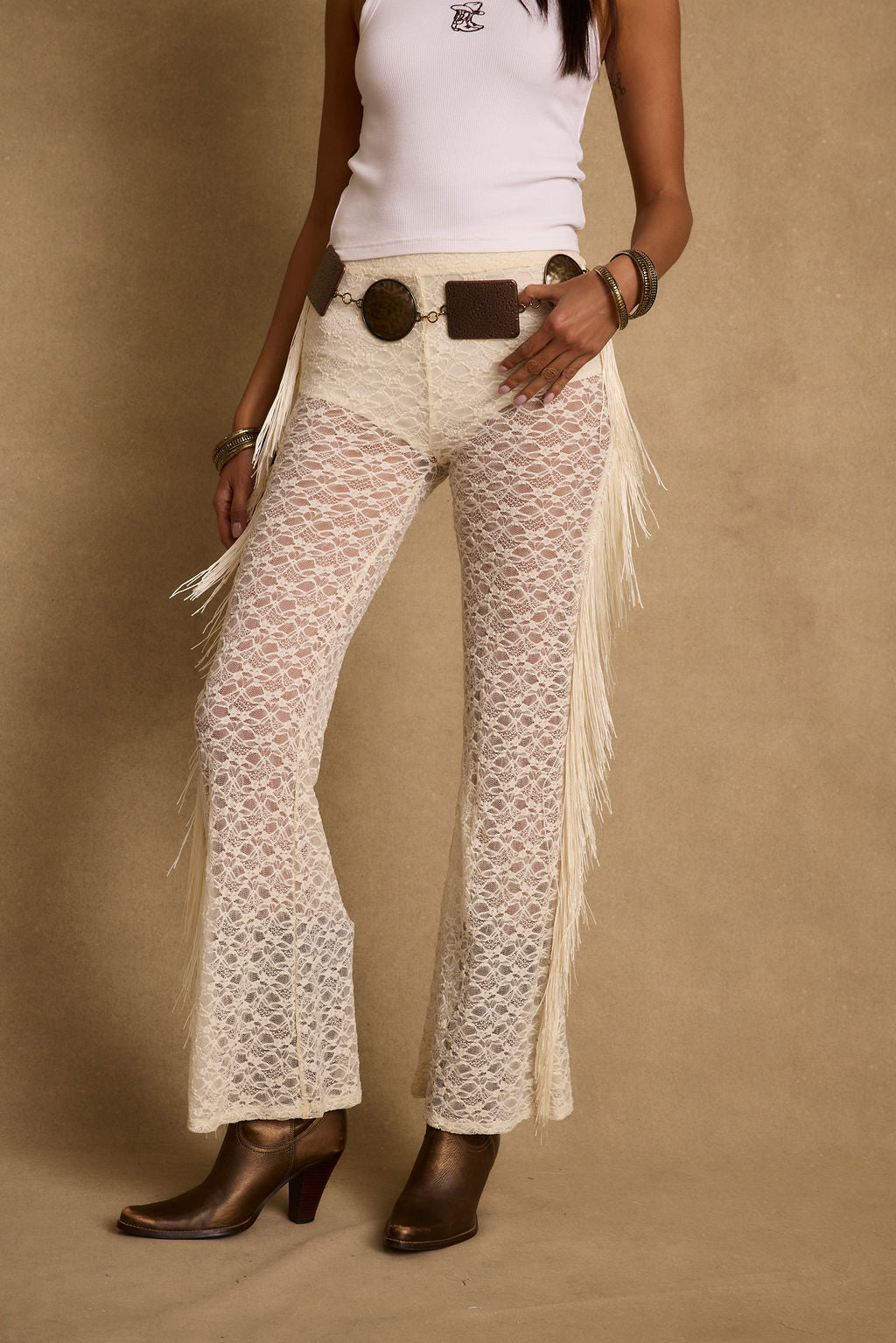 Happy Hour Cream Fringe Pants