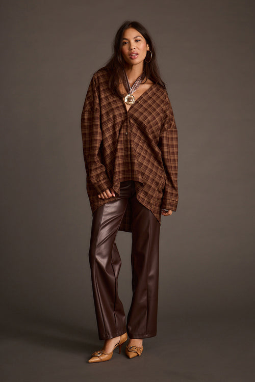 Harper Espresso Vegan Leather Flare Pants