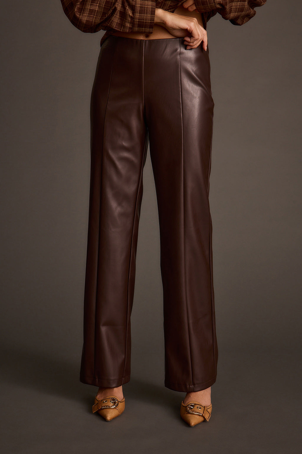 Harper Espresso Vegan Leather Flare Pants