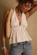 Heda Beige Striped Halter Top