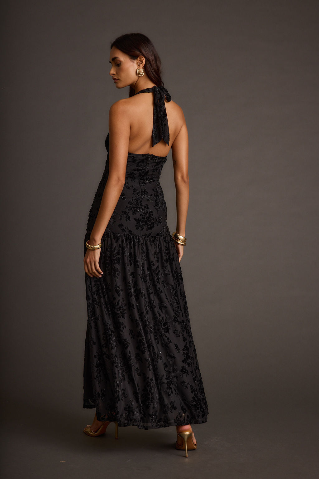hollow backless maxi dress Elegant Hollow Print Halter Neck Backless Maxi Dress Likemychoice
