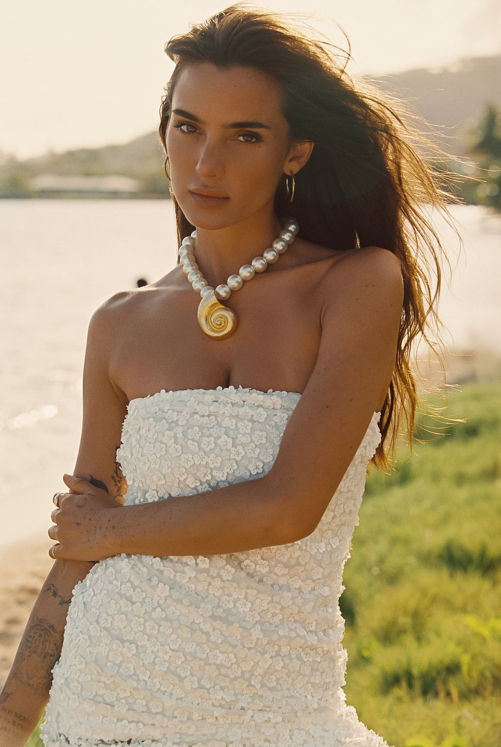 White Flower Applique Dress