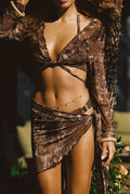 Hasey Mocha Snake Mesh Wrap Top