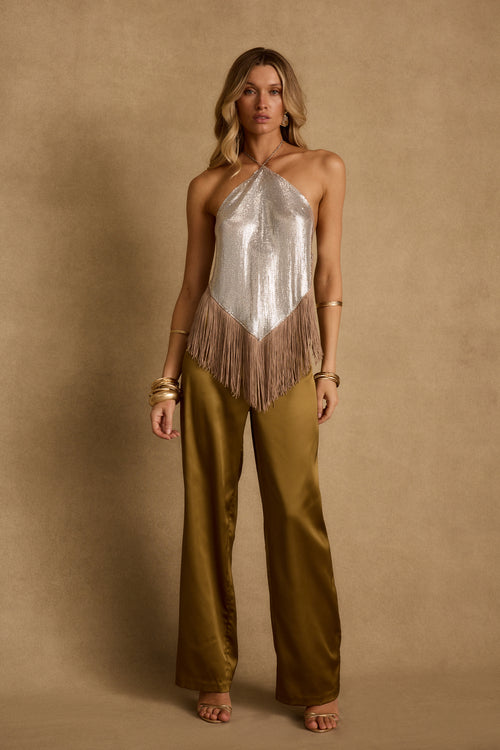 Olina Olive Satin Trousers