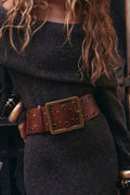 Helia Cognac Studded Faux Leather Belt