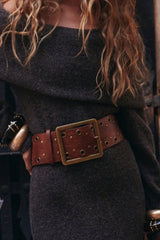 Helia Cognac Studded Faux Leather Belt