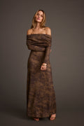 Hollis Mocha Blur Off the Shoulder Maxi Dress