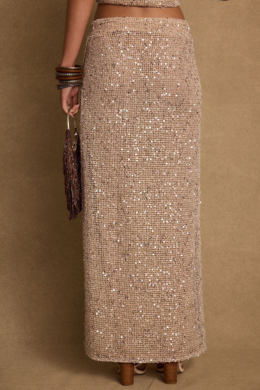 Ibiza Champagne Sequin Maxi Skirt