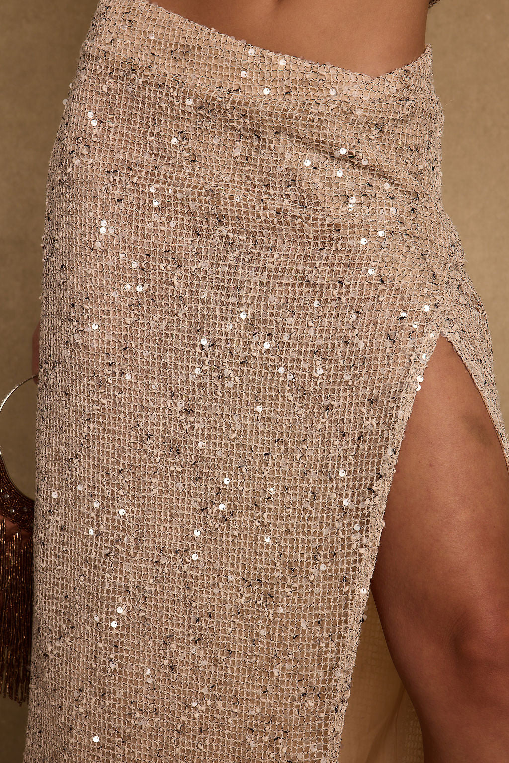 Ibiza Champagne Sequin Maxi Skirt