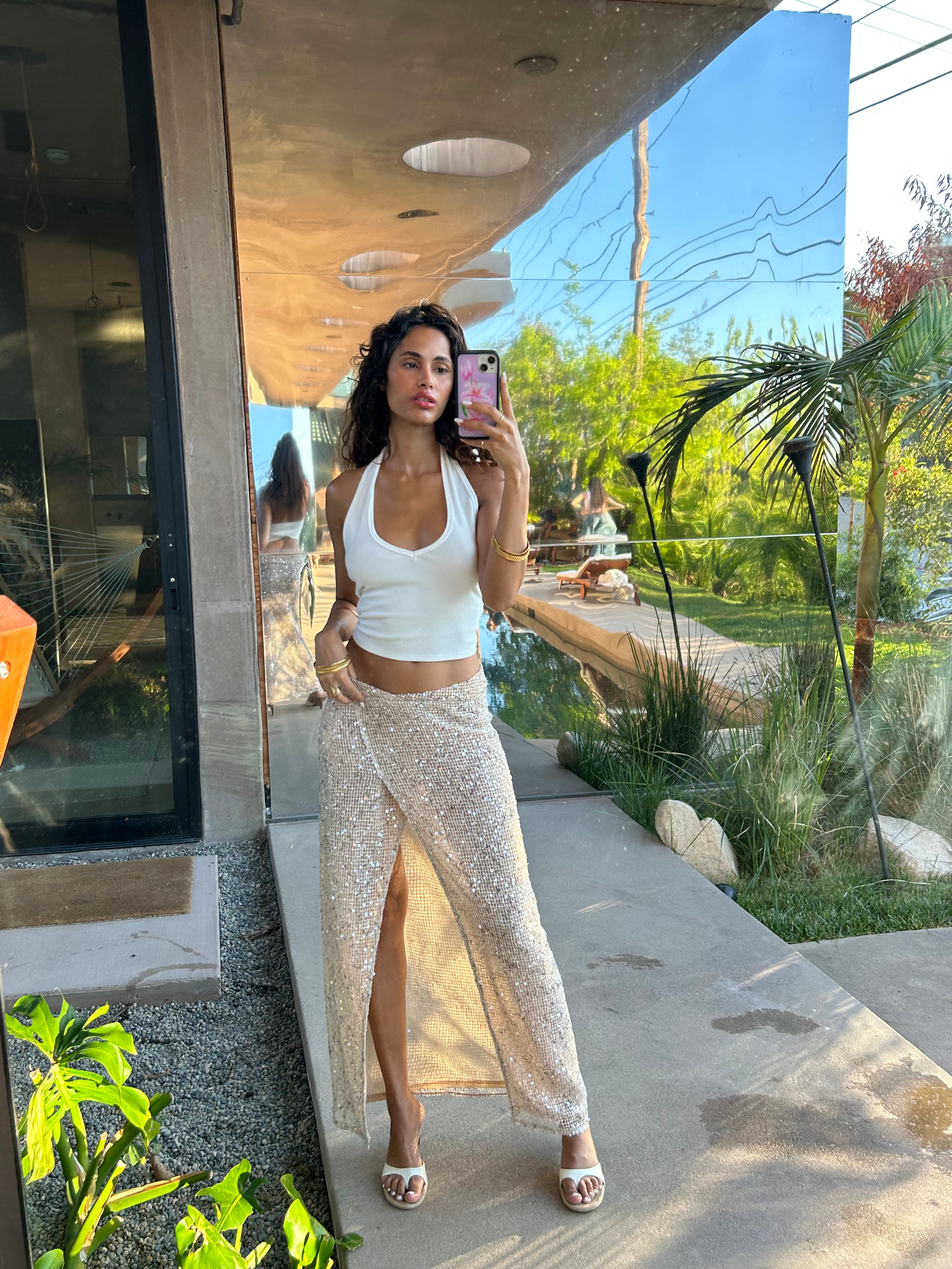 Ibiza Champagne Sequin Maxi Skirt