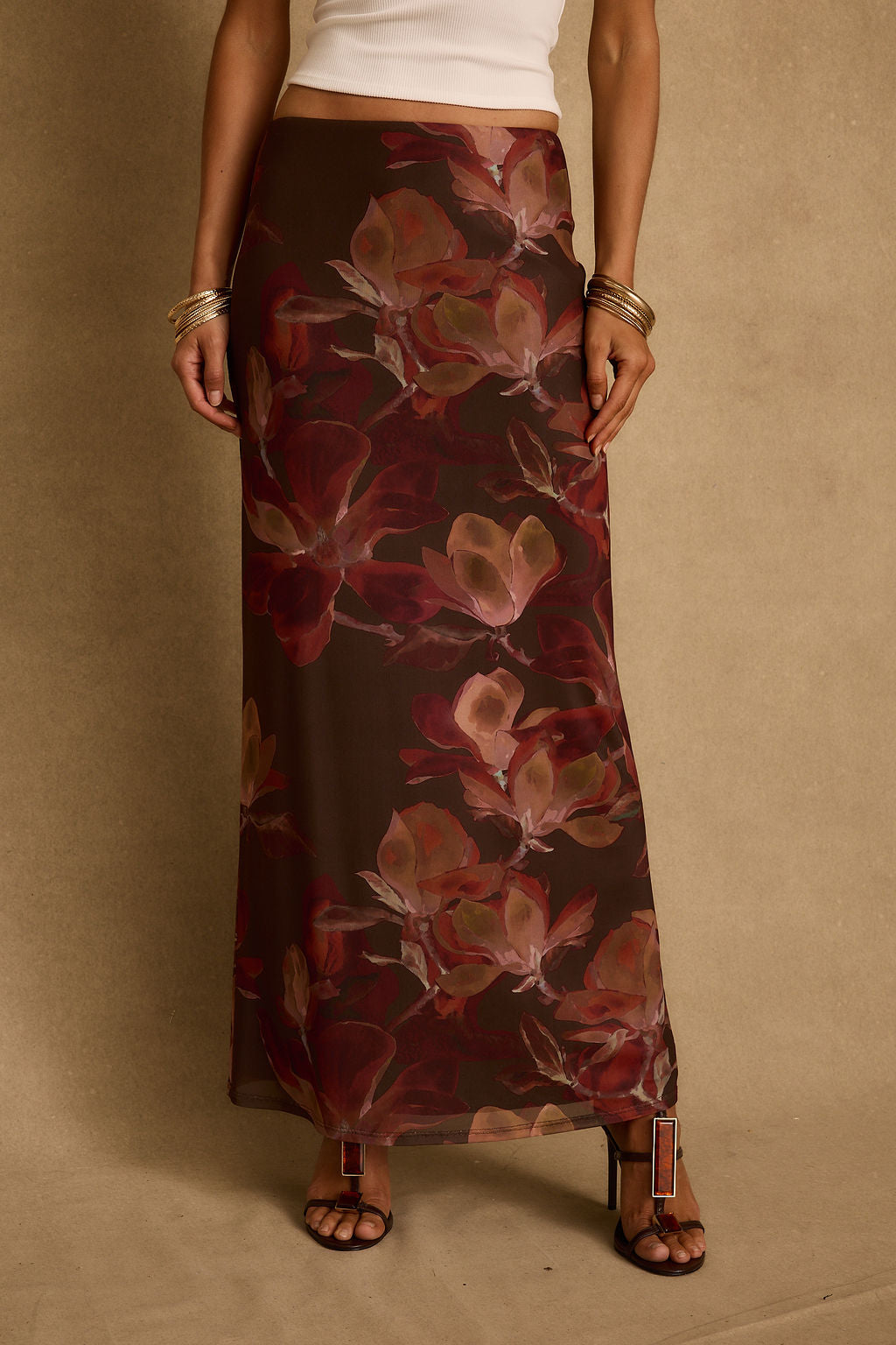 Julia Mulberry Floral Mesh Maxi Skirt