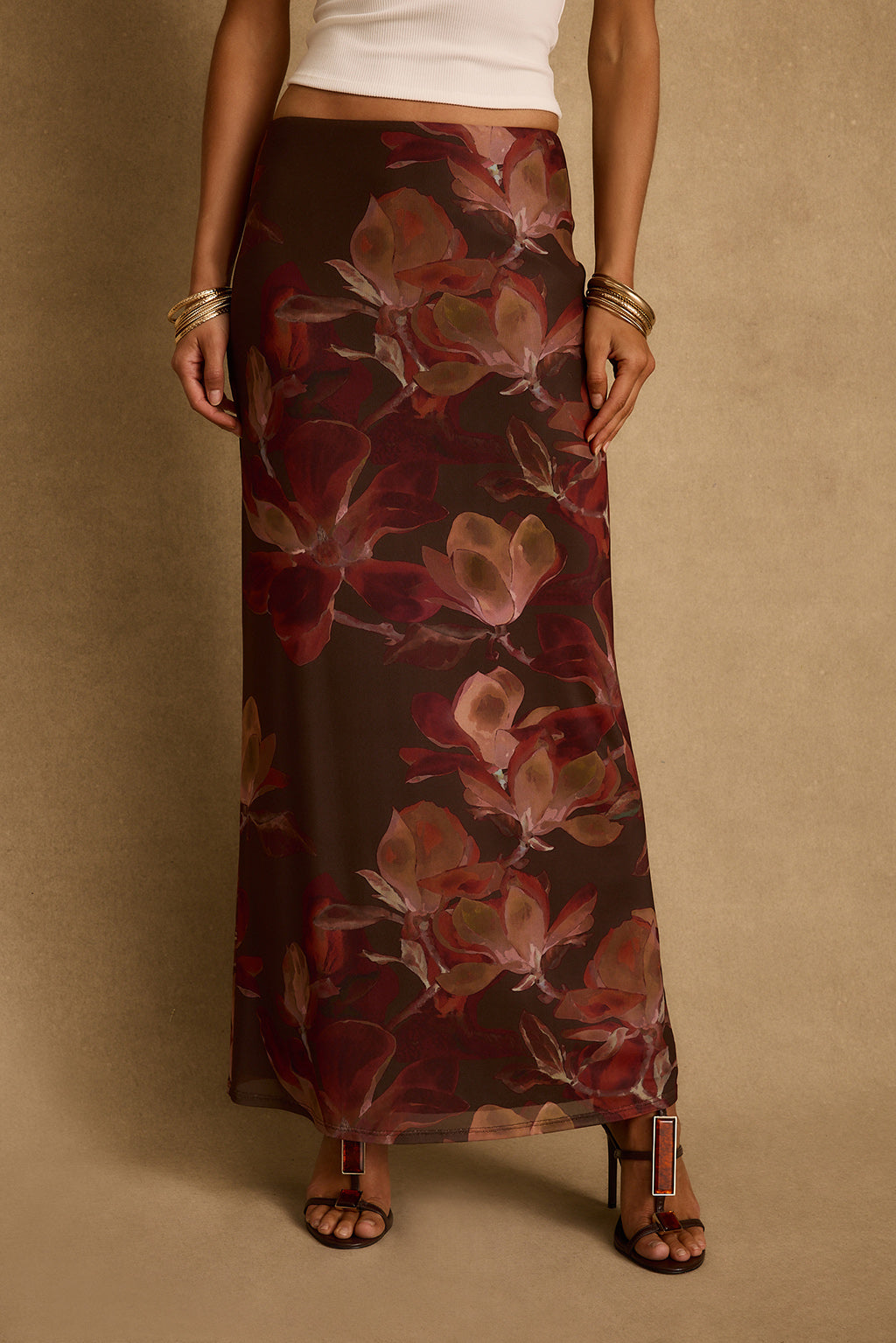 Julia Mulberry Floral Mesh Maxi Skirt