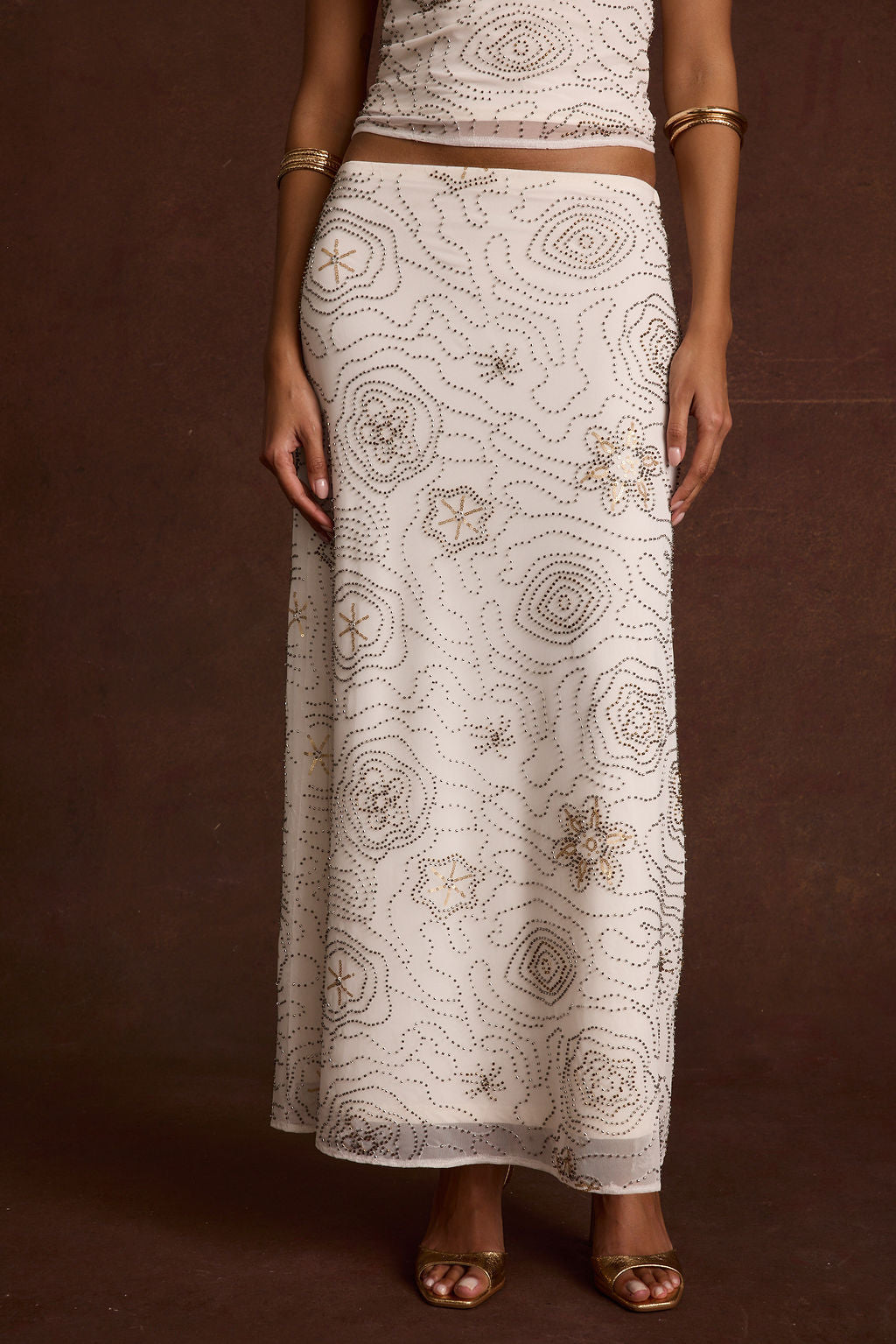 Julia White Beaded Maxi Skirt