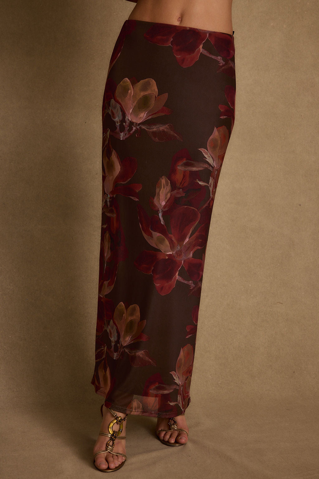 Julia Mulberry Floral Mesh Maxi Skirt