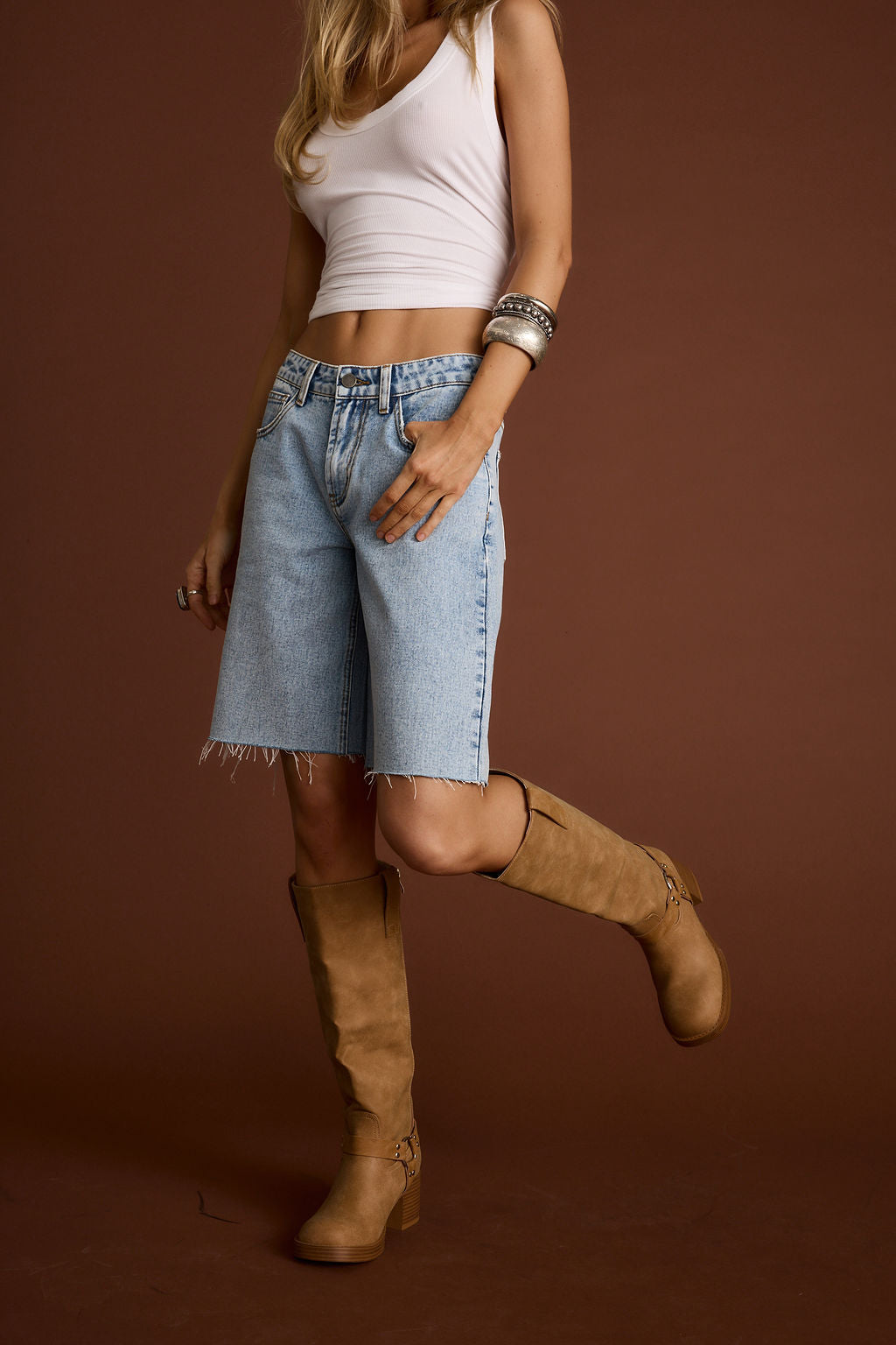 Women's Knee Length Denim Shorts | 12th Tribe