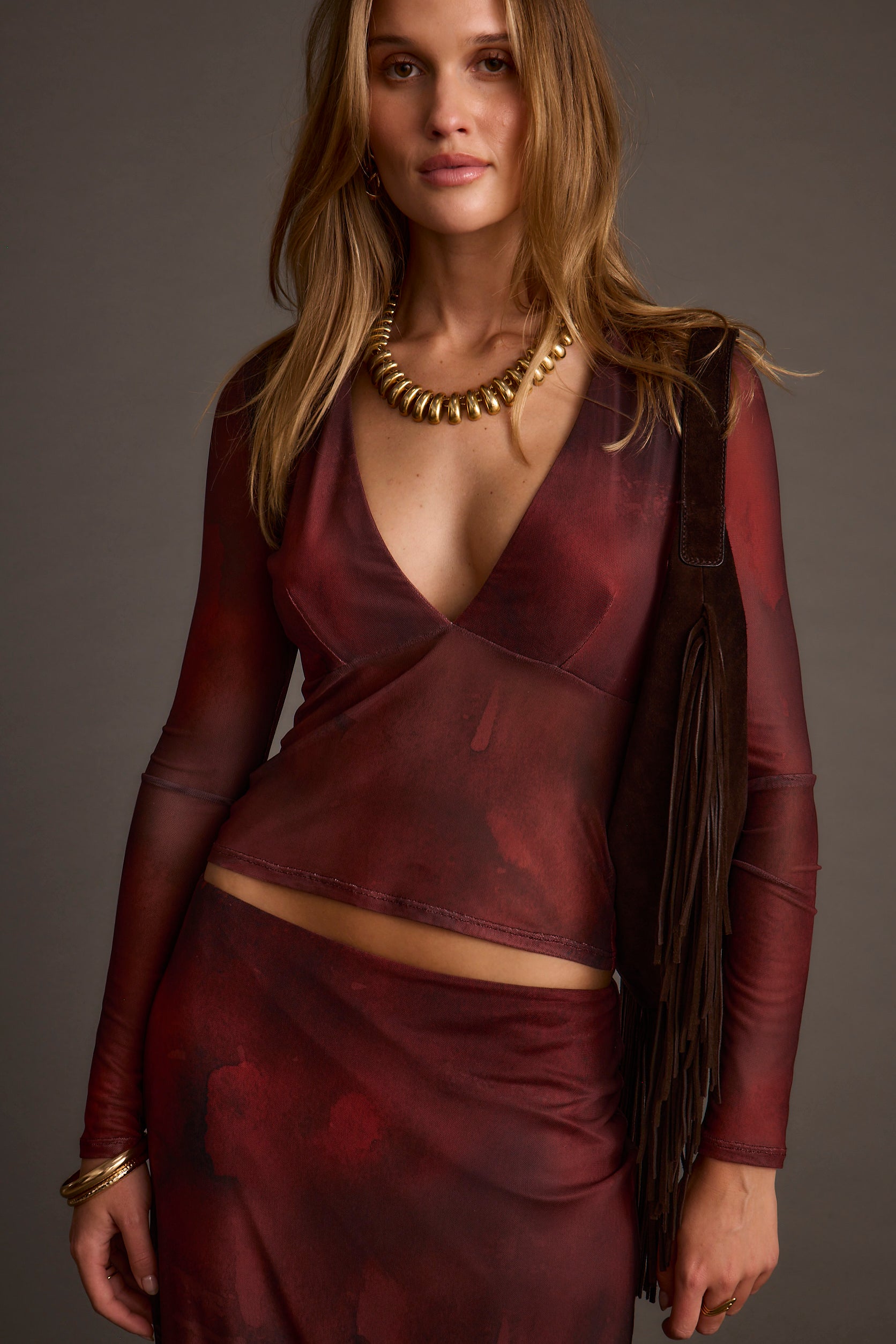 Janie Mulberry Blur Mesh Top