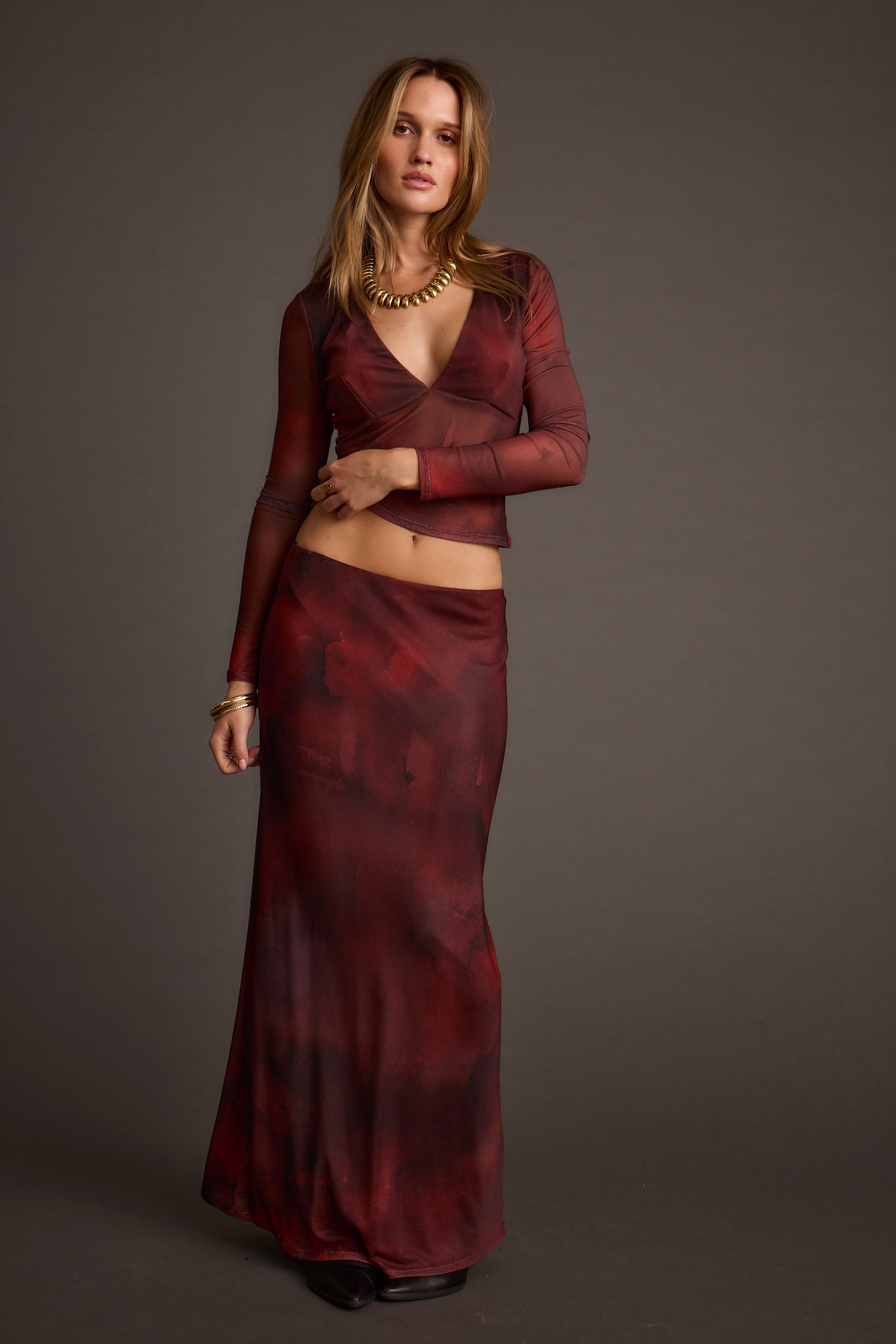 Janie Mulberry Blur Mesh Top