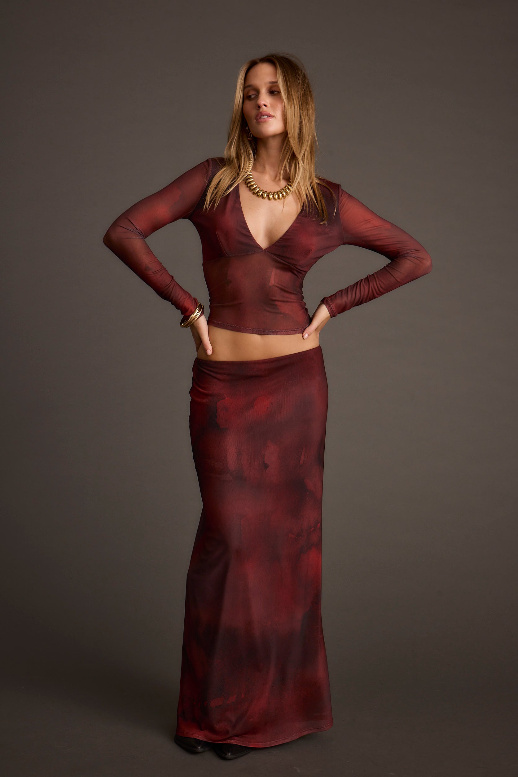 Janie Mulberry Blur Mesh Top