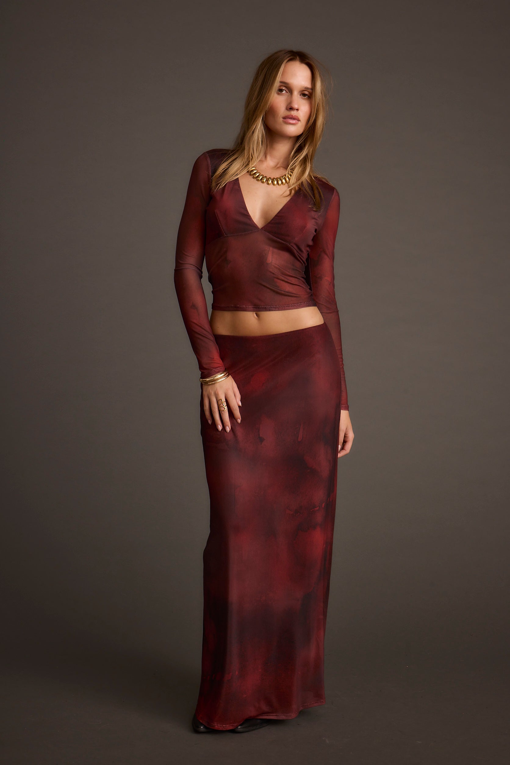 Julia Mulberry Blur Mesh Maxi Skirt