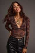 Janie Mocha Floral Mesh Top