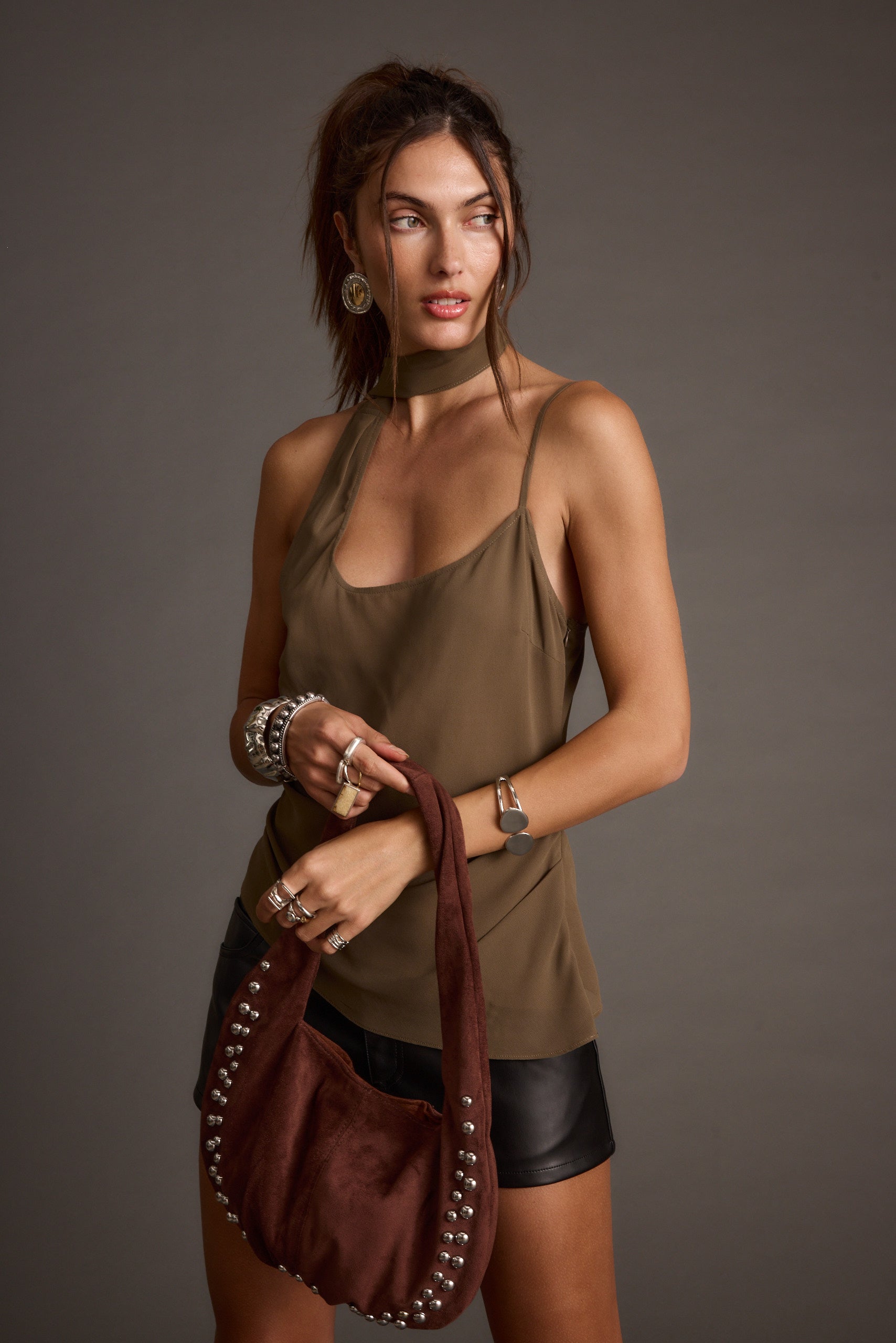 Jessika Taupe Chiffon Scarf Top