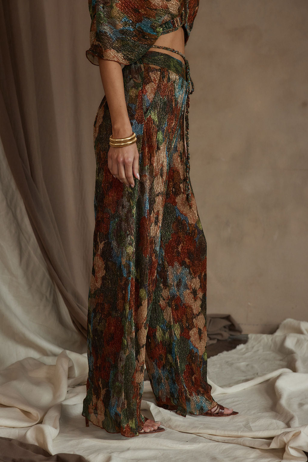 Kaia Multicolor Metallic Floral Pant  12th Tribe