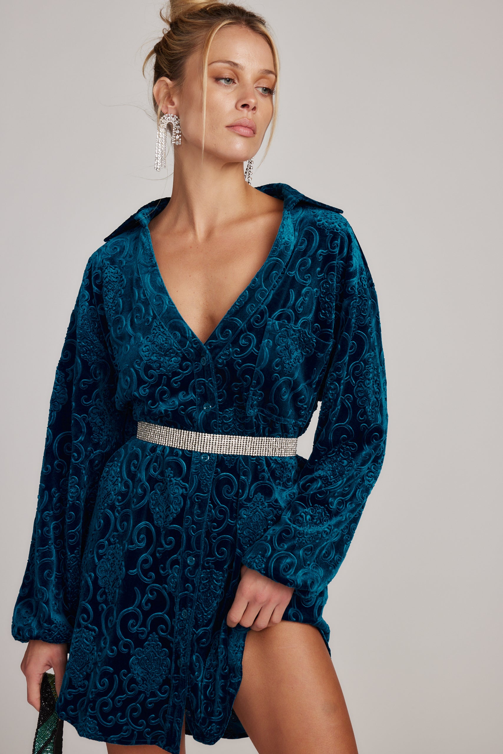 Kali Blue Long Sleeve Velvet Dress | 12th Tribe Kali Blue Long Sleeve Velvet Dress | 12th Tribe