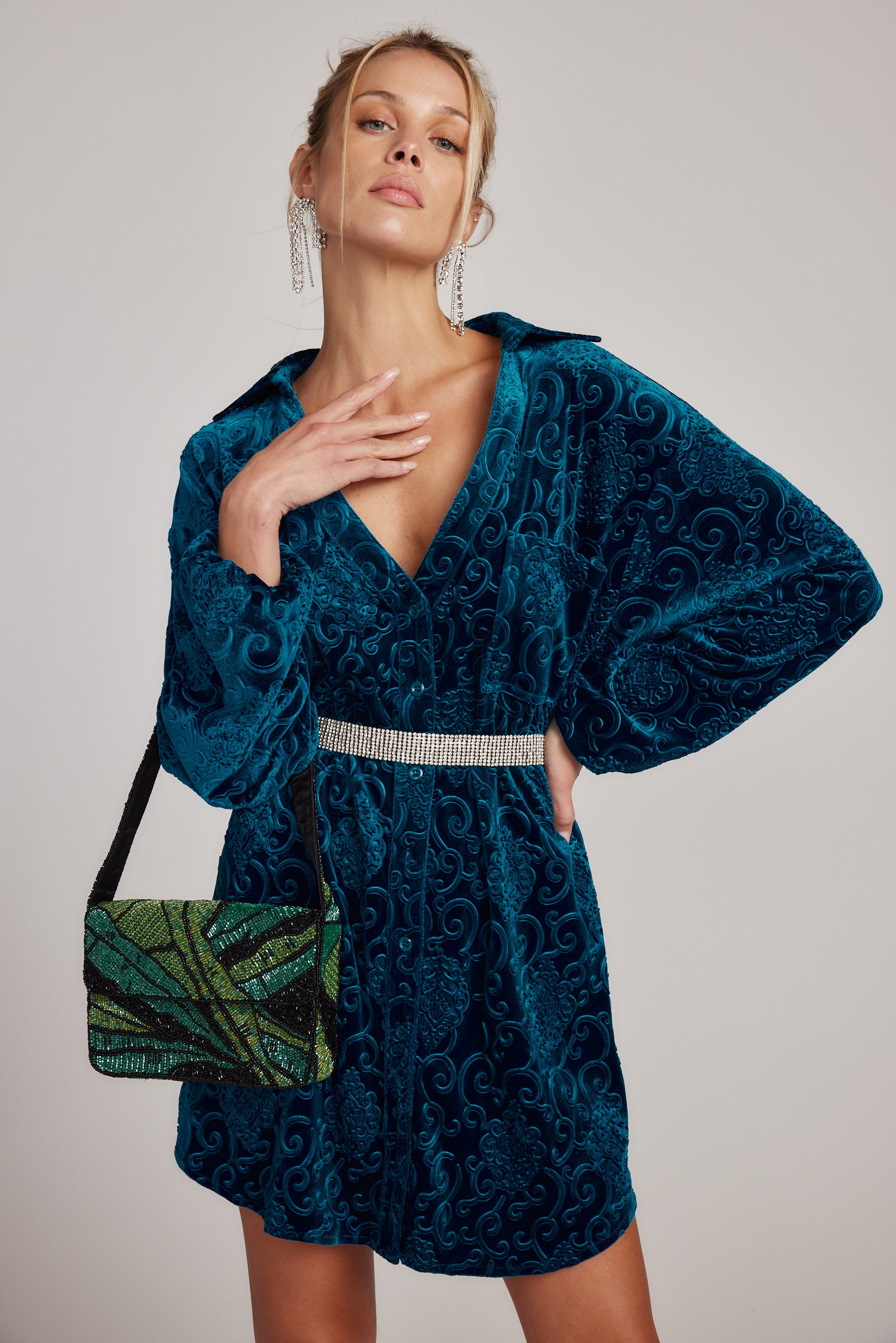 Kali Blue Long Sleeve Velvet Dress | 12th Tribe Kali Blue Long Sleeve Velvet Dress | 12th Tribe
