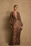Karmen Leopard Plunge Long Sleeve Maxi Dress