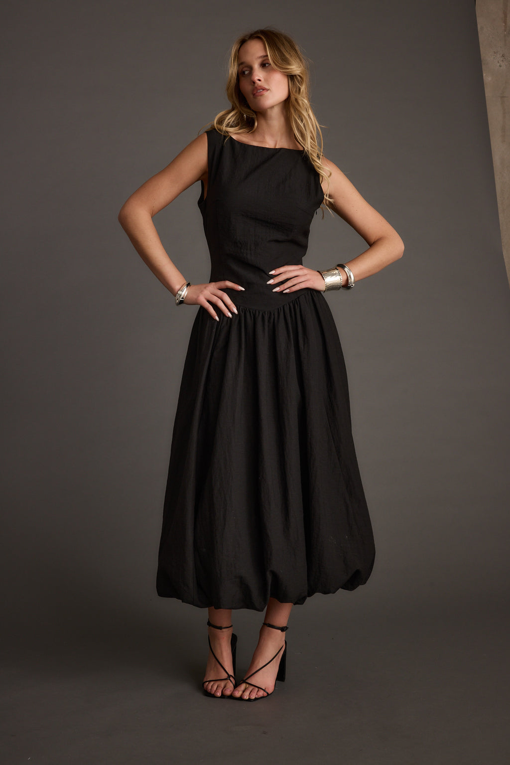Kate Black Drop Waist Bubble Hem Midi Dress Kate Black Drop Waist Bubble Hem Midi Dress