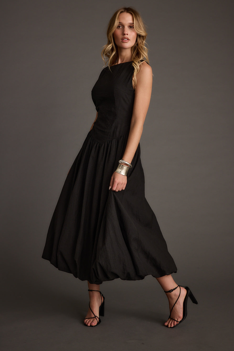 Kate Black Drop Waist Bubble Hem Midi Dress – 12th Tribe