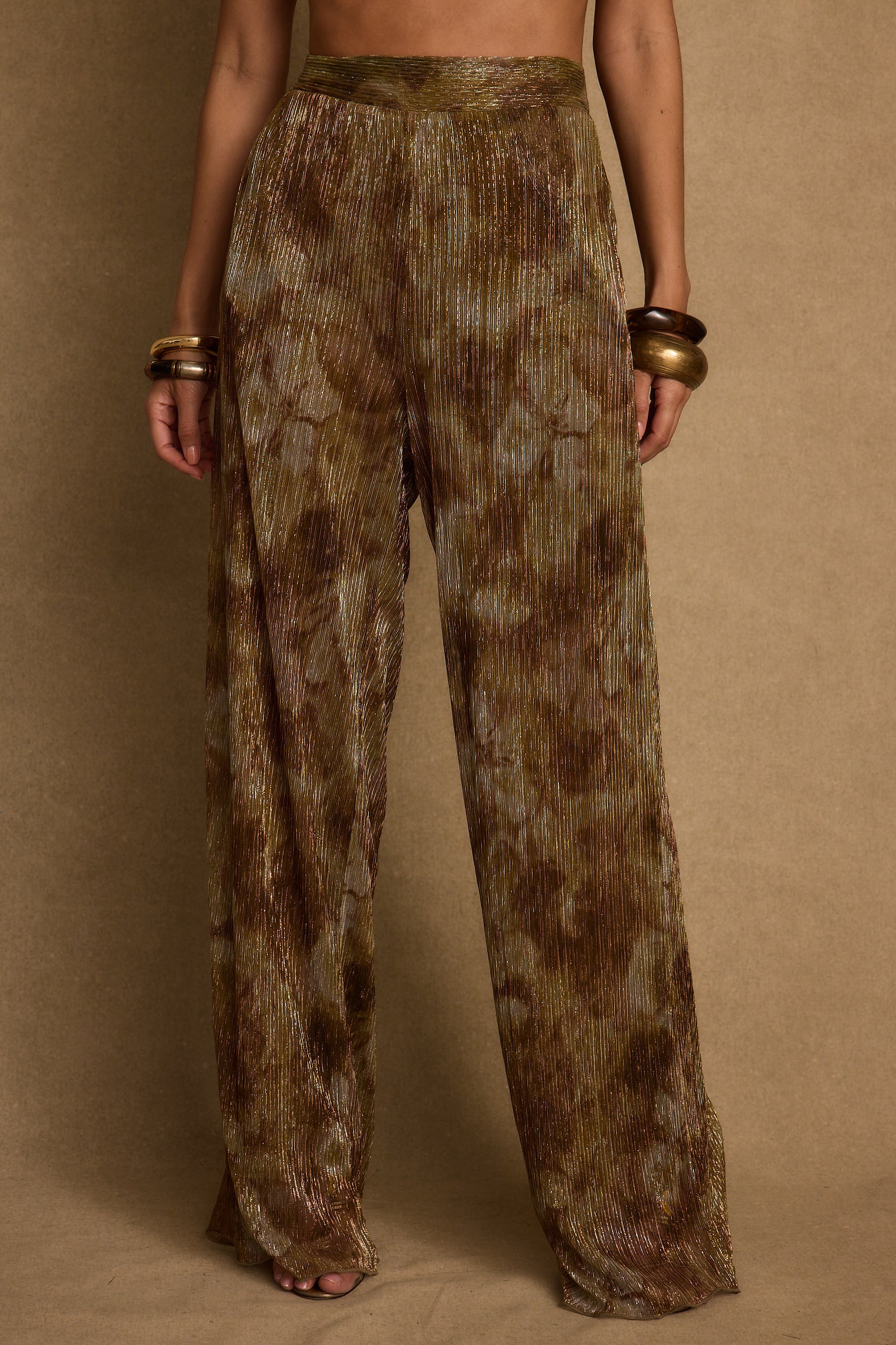 Kaia Moss Metallic Floral Pants