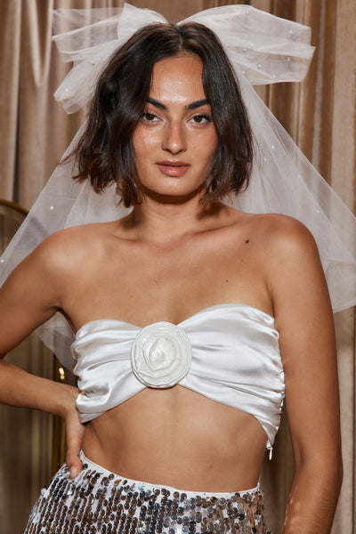 Keira White Rosette Bandeau Top | 12th Tribe