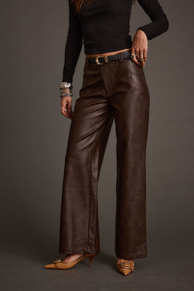 Kennedy Espresso Vegan Leather Pants | 12th Tribe