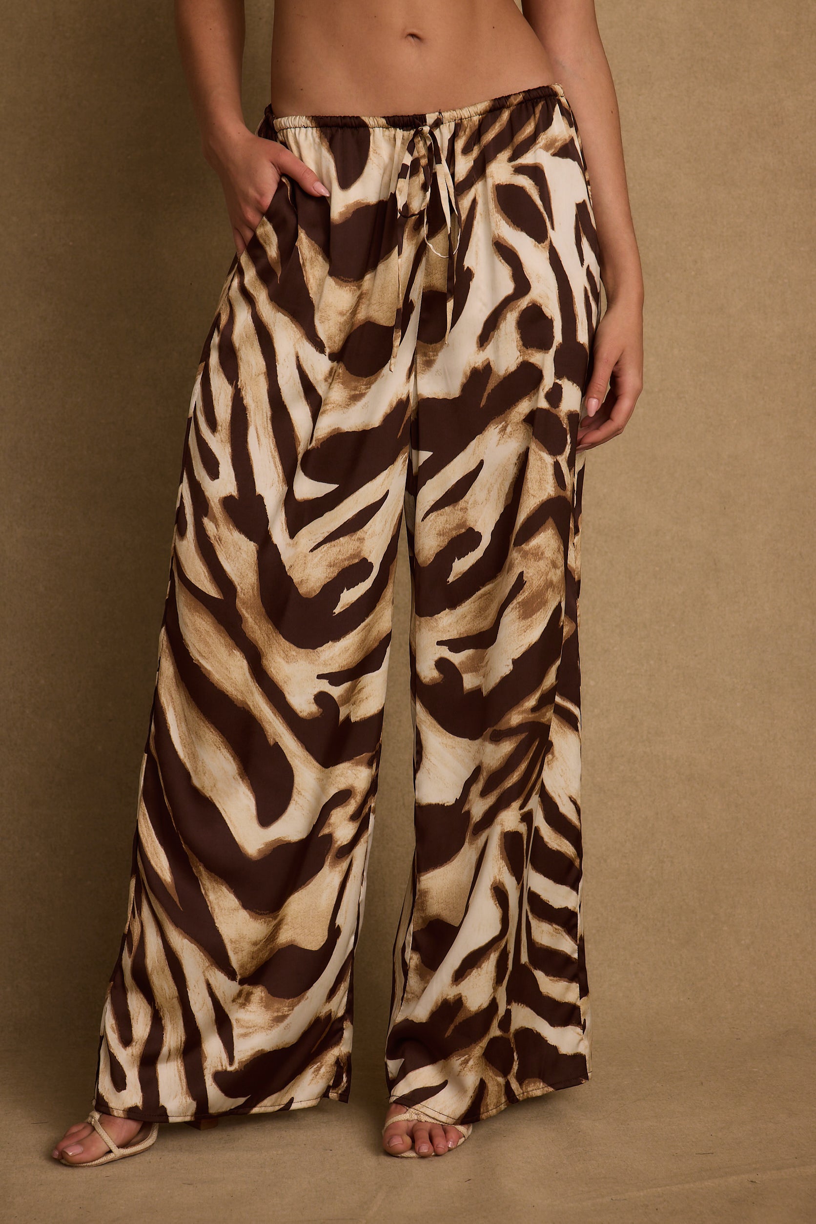 Clear Breeze Mocha Zebra Satin Pants