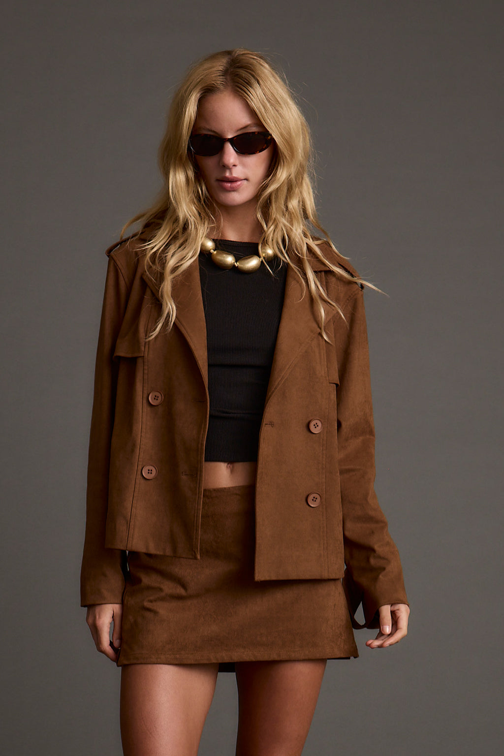 Kinsey Cognac Vegan Suede Cropped Trench